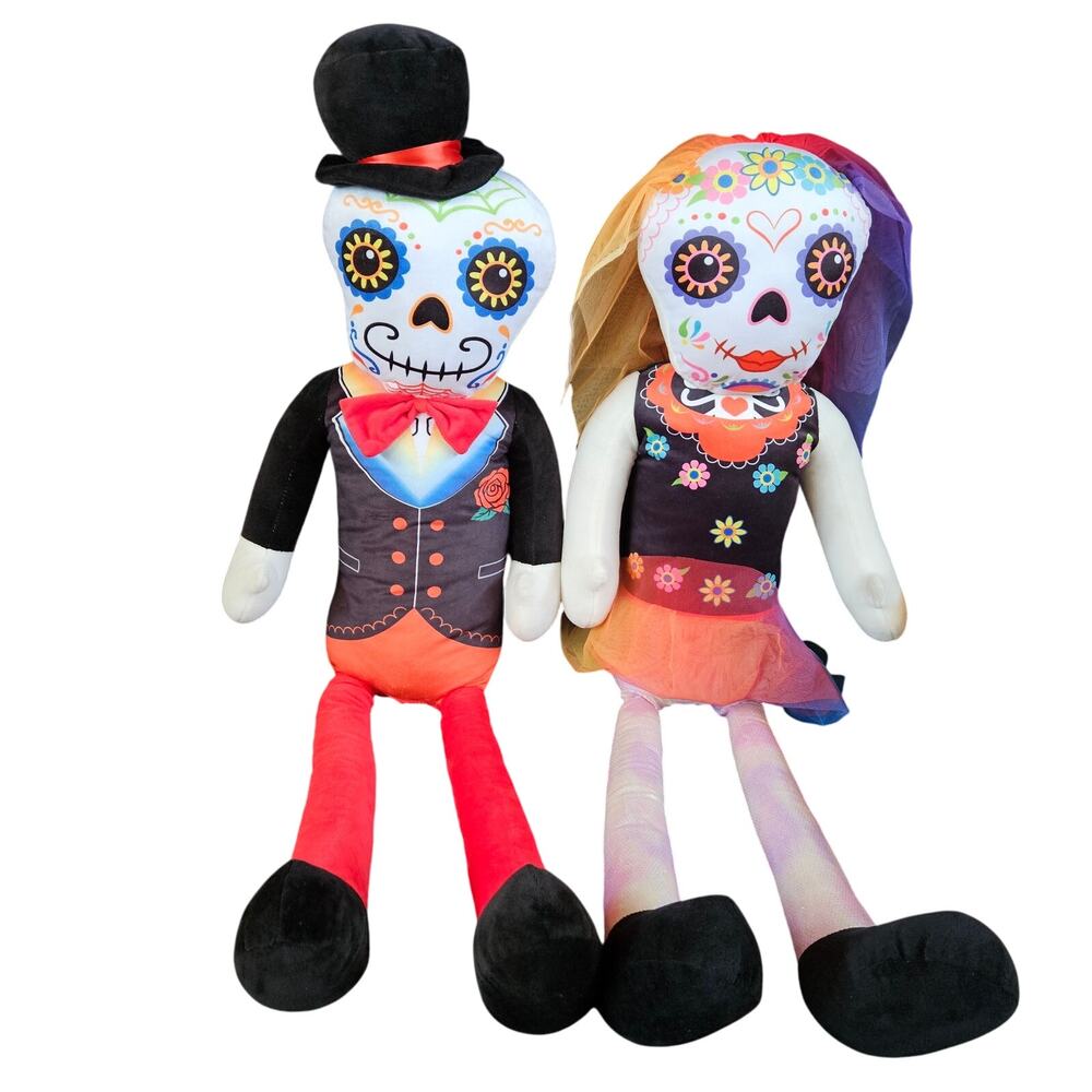 Homerbest Day‎ Of The Dead Sugar Skull Plush Bride & Groom Dolls 35" Halloween